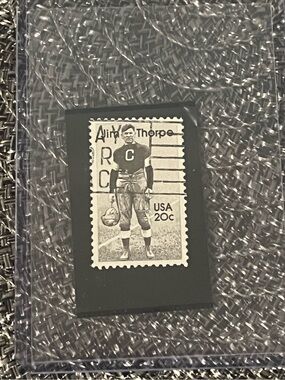 ⚾️ Vintage Used Jim Thorpe Baseball US Postage Stamp in Clear Holder, Qty 1